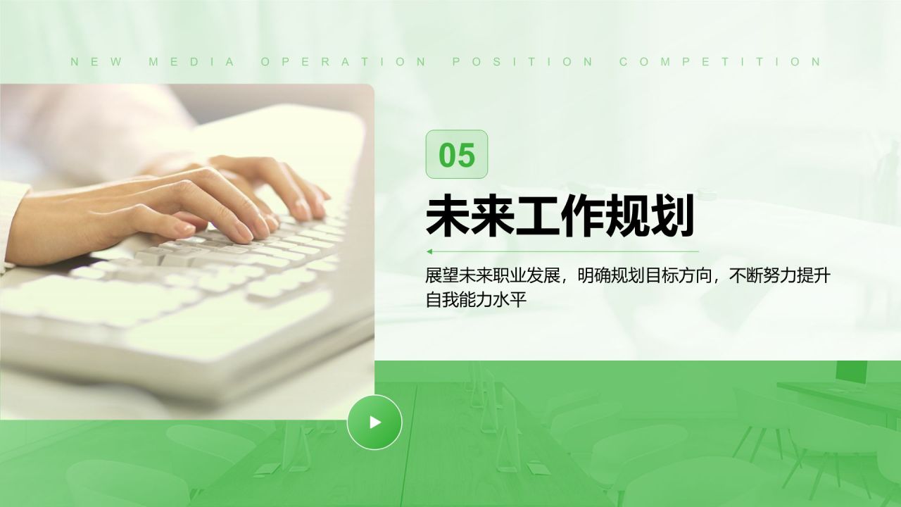 绿色简约风新媒体运营岗位竞聘PPT模板