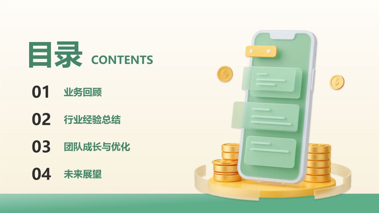 绿色3D风业务复盘报告PPT模板