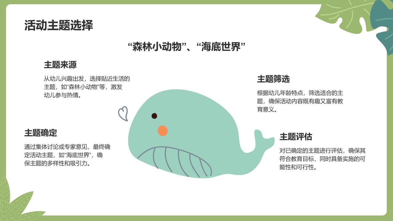 绿色卡通风可爱卡通幼儿园教学活动PPT模板