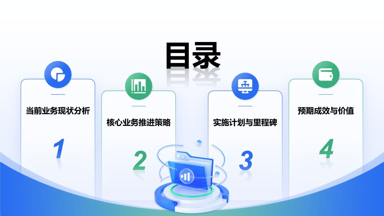 蓝色3D风核心业务推进报告PPT模板