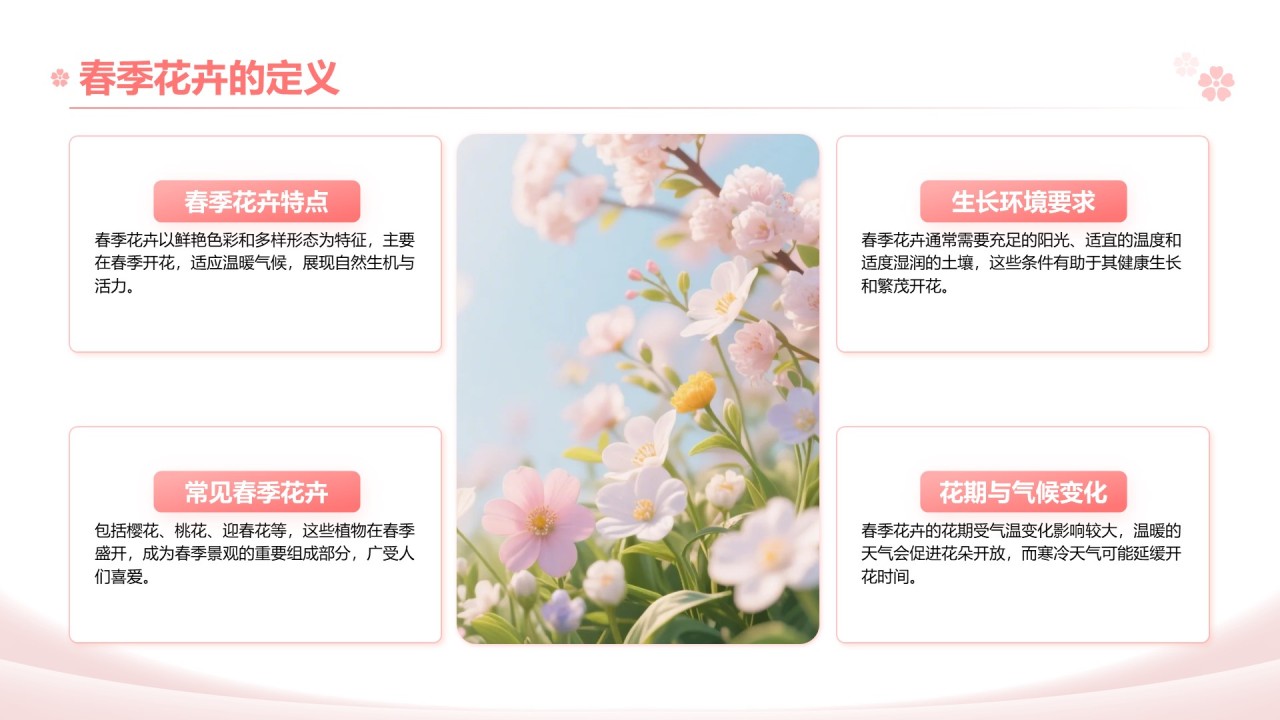 粉色实景风春季花卉主题汇报PPT模板