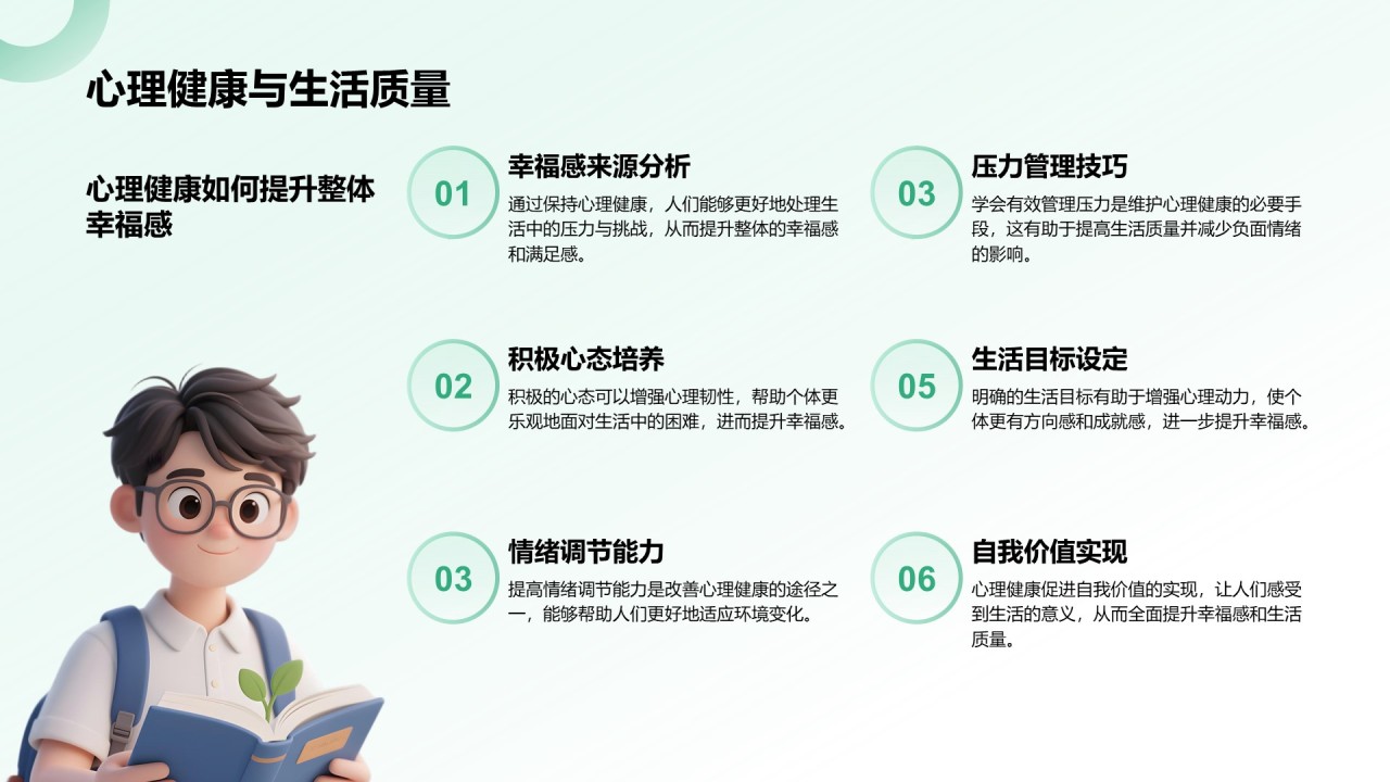 绿色3D风大学生心理健康教育PPT模板