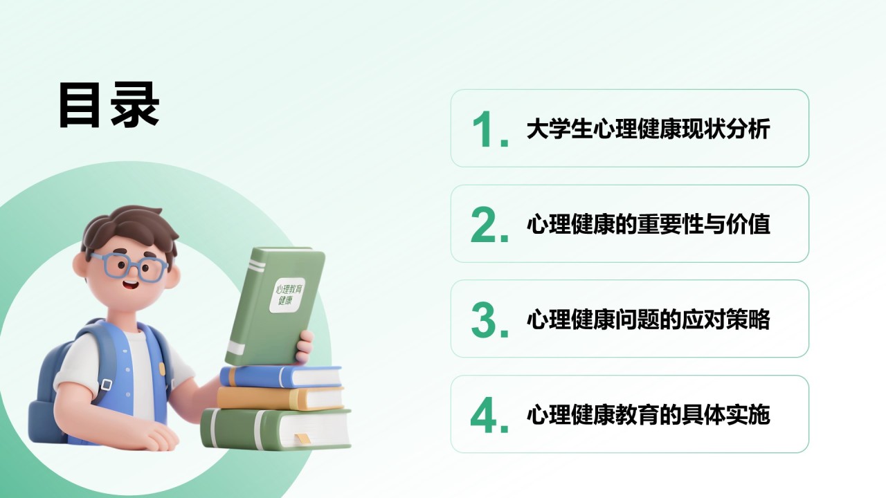 绿色3D风大学生心理健康教育PPT模板