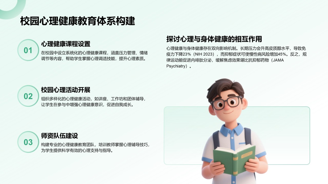 绿色3D风大学生心理健康教育PPT模板