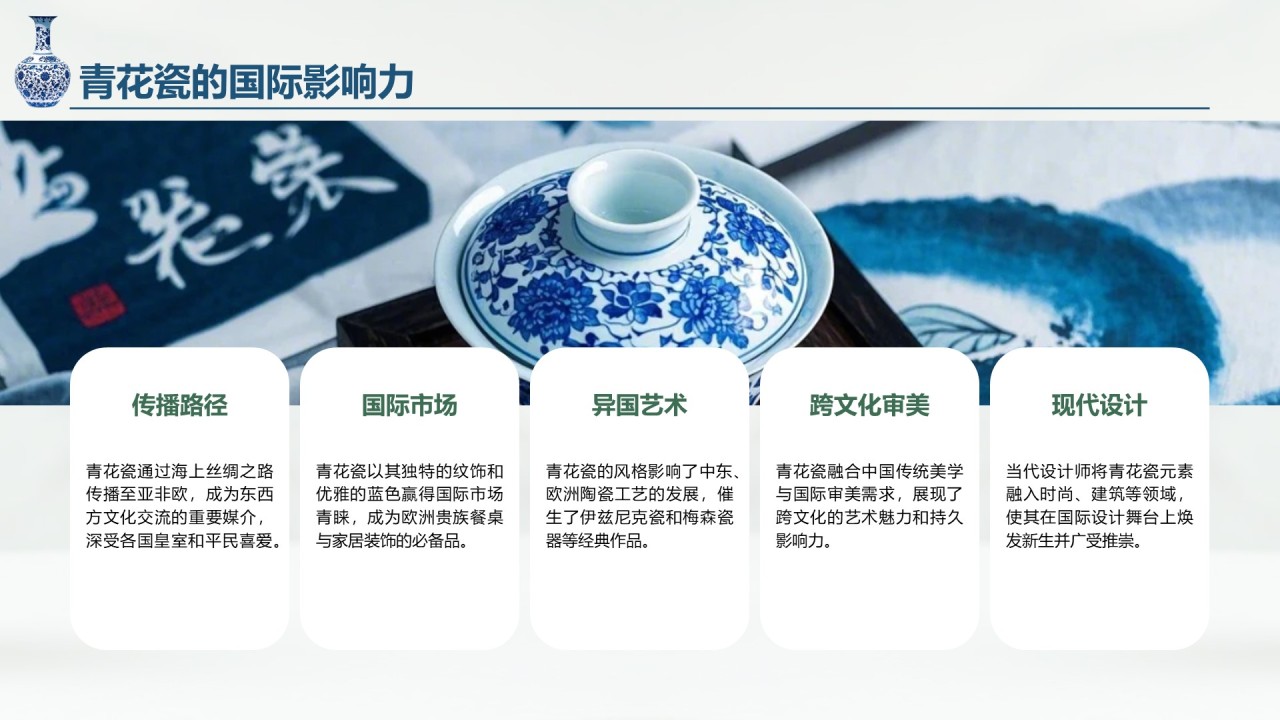 绿色商务风青花瓷主题类美学通用模板PPT