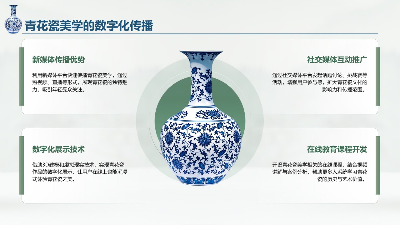 绿色商务风青花瓷主题类美学通用模板PPT
