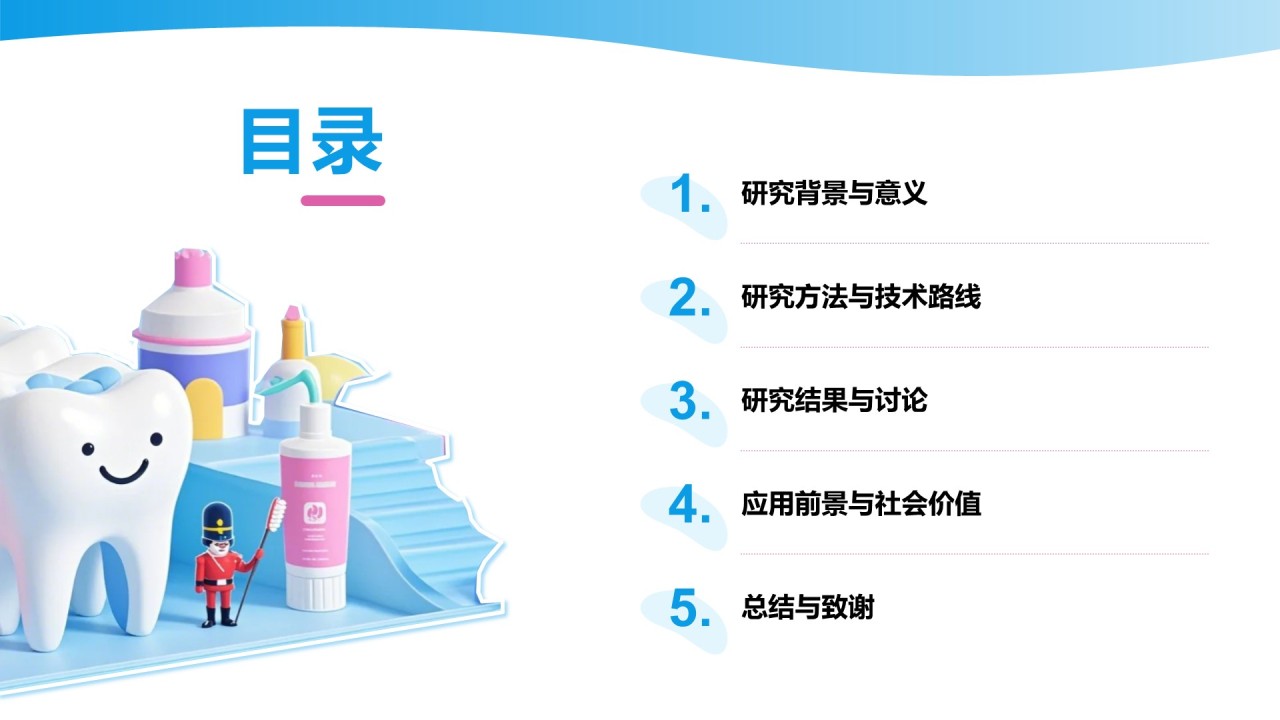 蓝色3D风口腔医学研究毕业答辩PPT模板