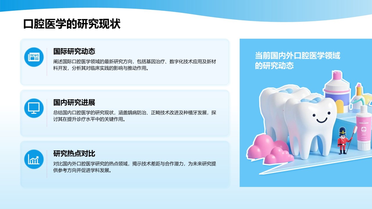 蓝色3D风口腔医学研究毕业答辩PPT模板