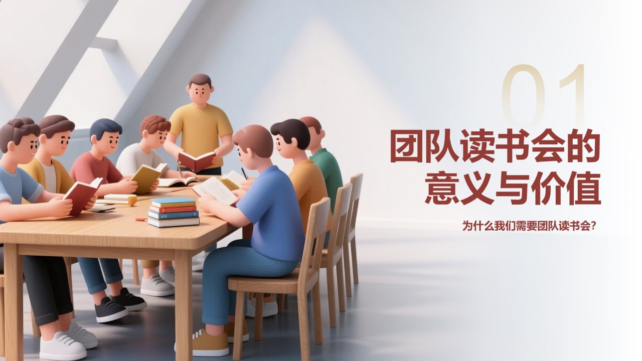 棕色3D风团队读书分享会PPT模板