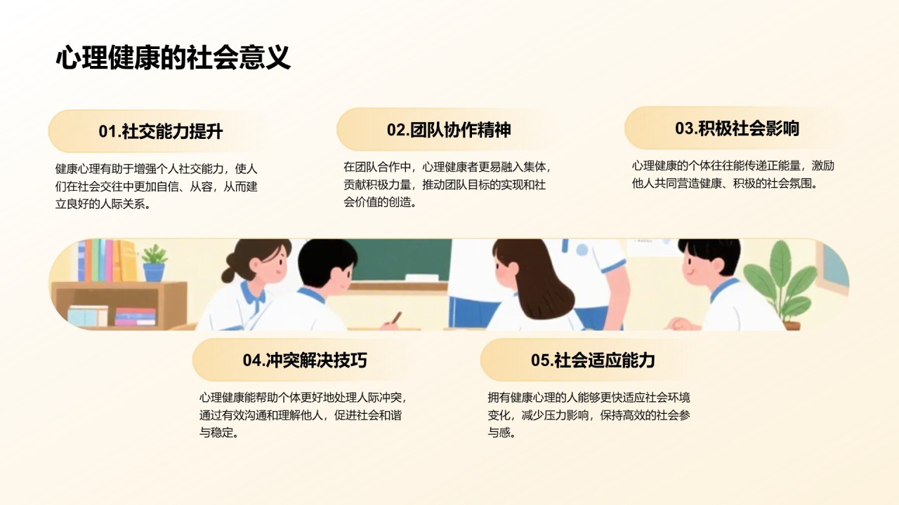 橙色插画风风校园心理健康讲座PPT模板