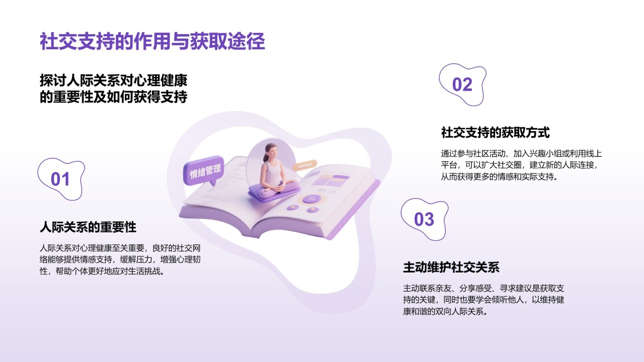 紫色3D渲染风心理健康知识分享PPT模板