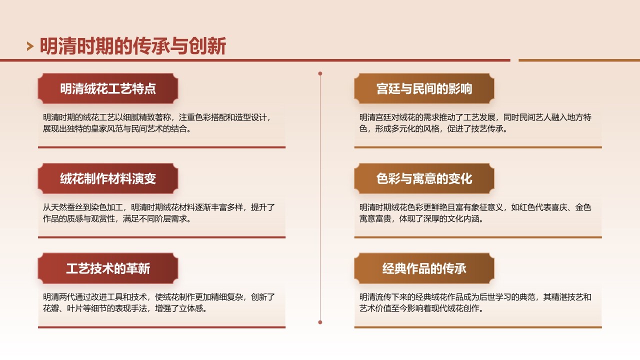 红色中国风非遗绒花的工艺魅力PPT模板