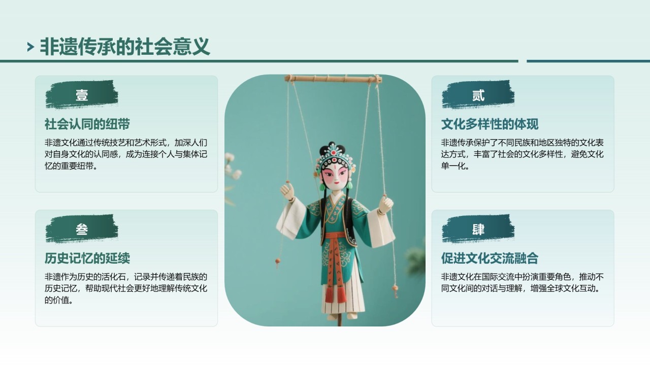 绿色中国风非遗传承的当代表达PPT模板