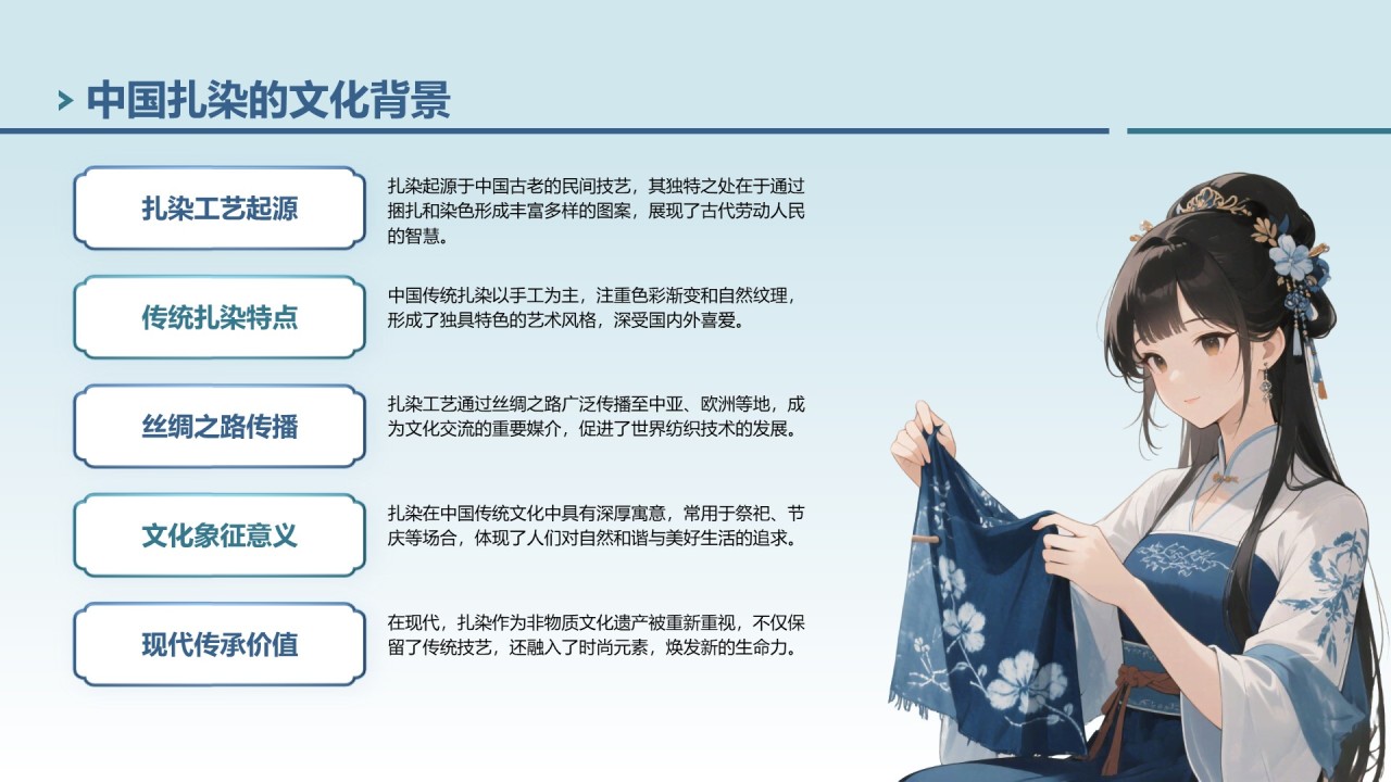 蓝色中国风非遗扎染的艺术魅力PPT模板