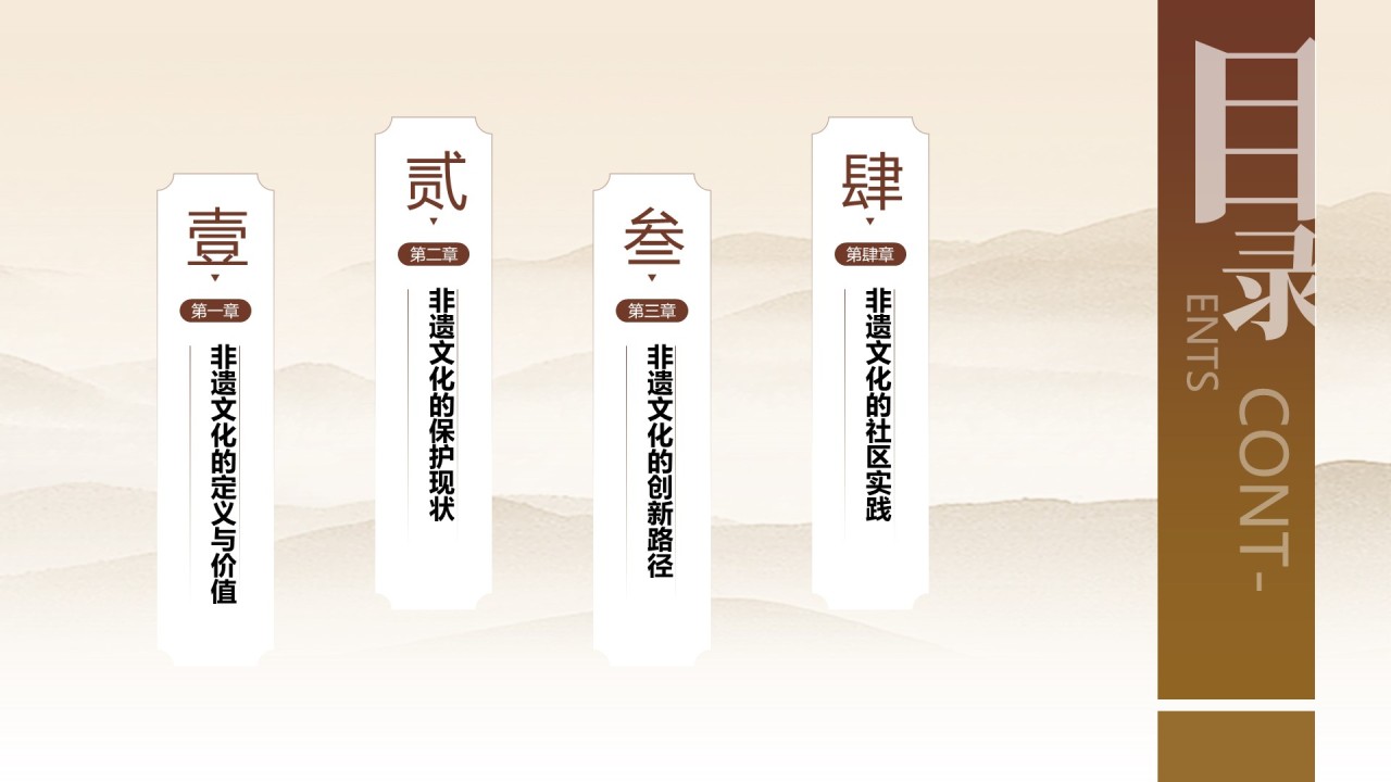 棕色中国风非遗文化的传承与创新之路PPT模板