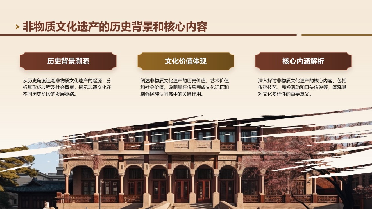 棕色中国风非遗文化的传承与创新之路PPT模板