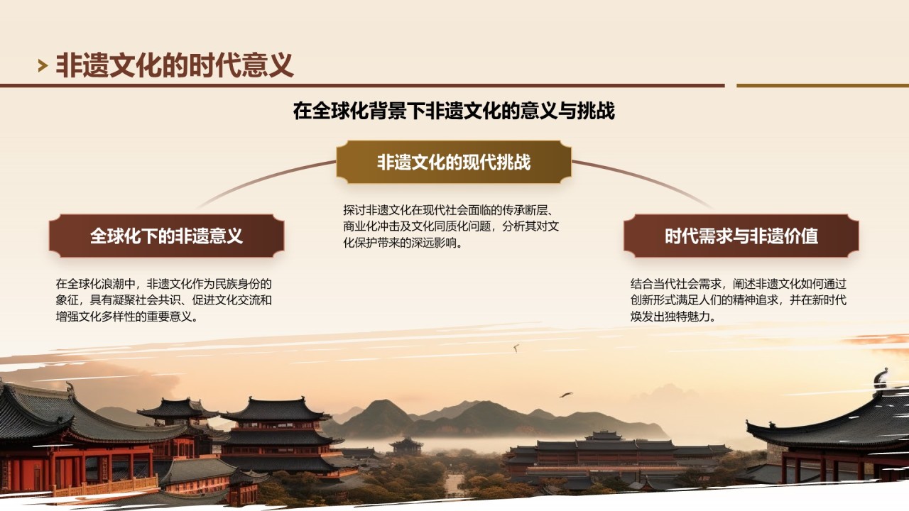 棕色中国风非遗文化的传承与创新之路PPT模板
