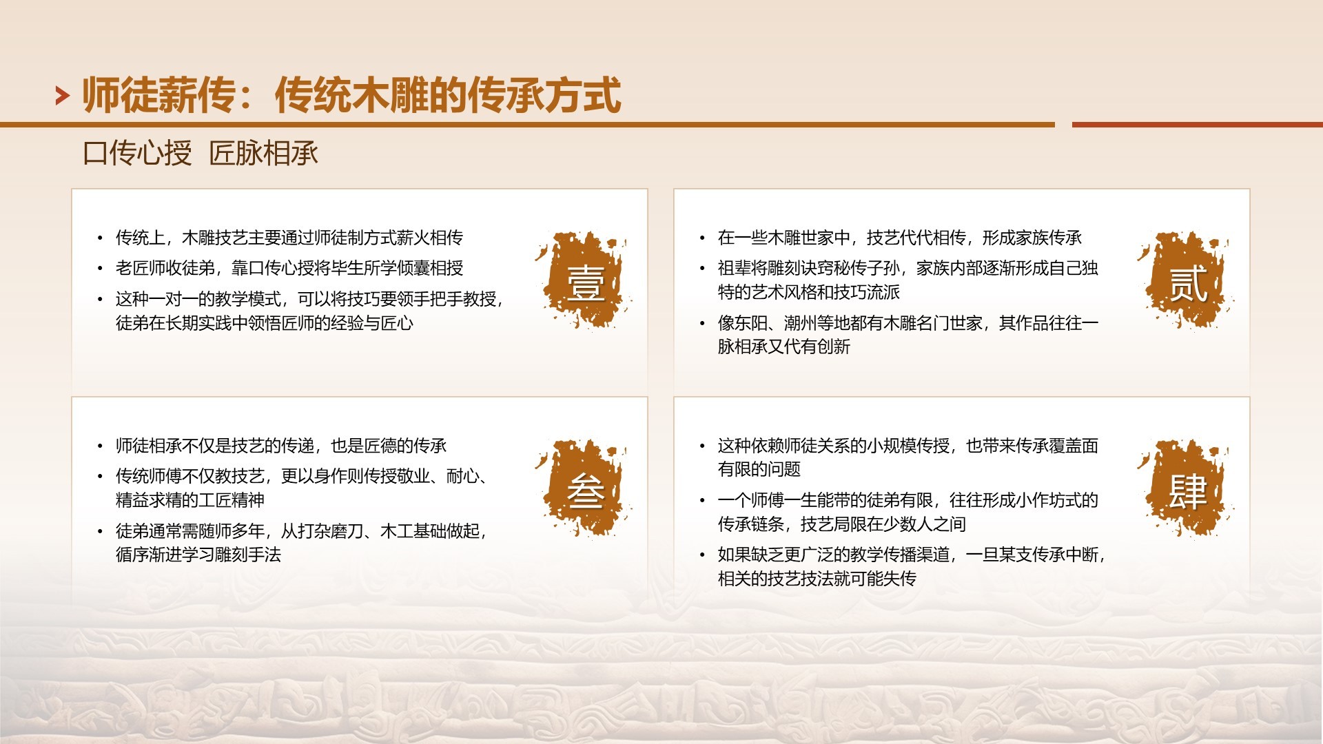 棕色国风非遗木雕技艺传承与创新PPT模板
