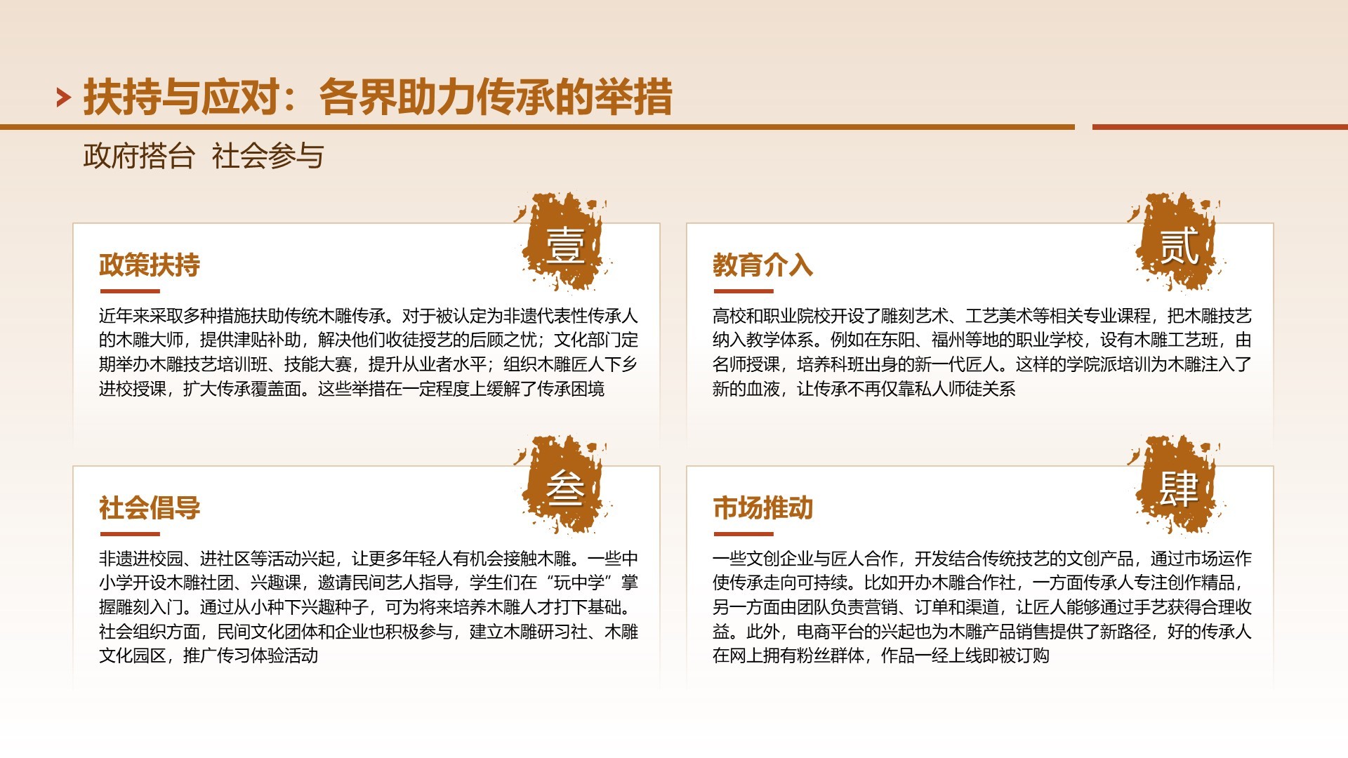 棕色国风非遗木雕技艺传承与创新PPT模板