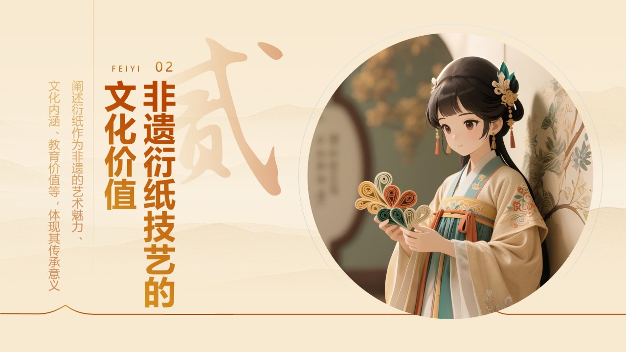 黄色国风非遗衍纸艺术的魅力PPT模板