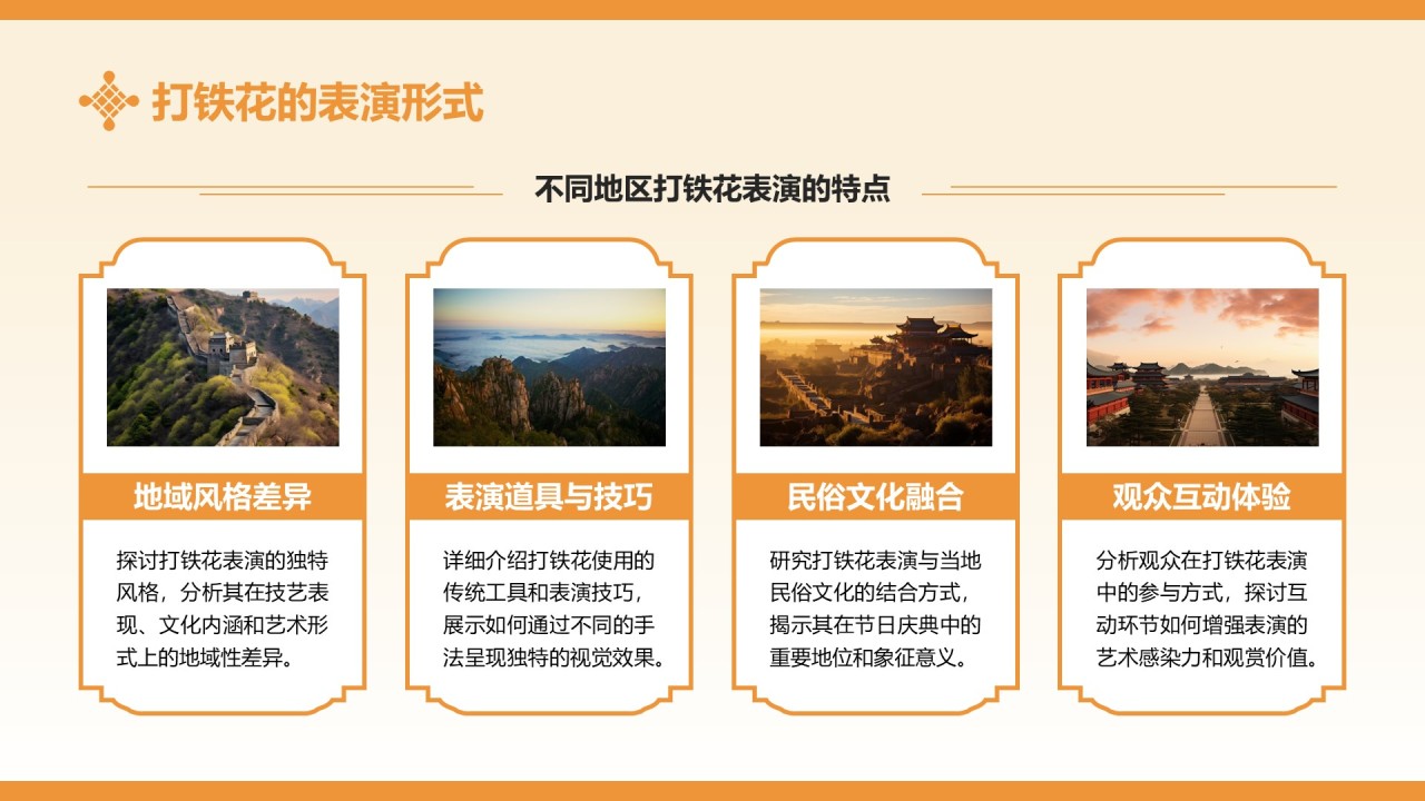 黄色中国风打铁花非遗文化介绍PPT模板