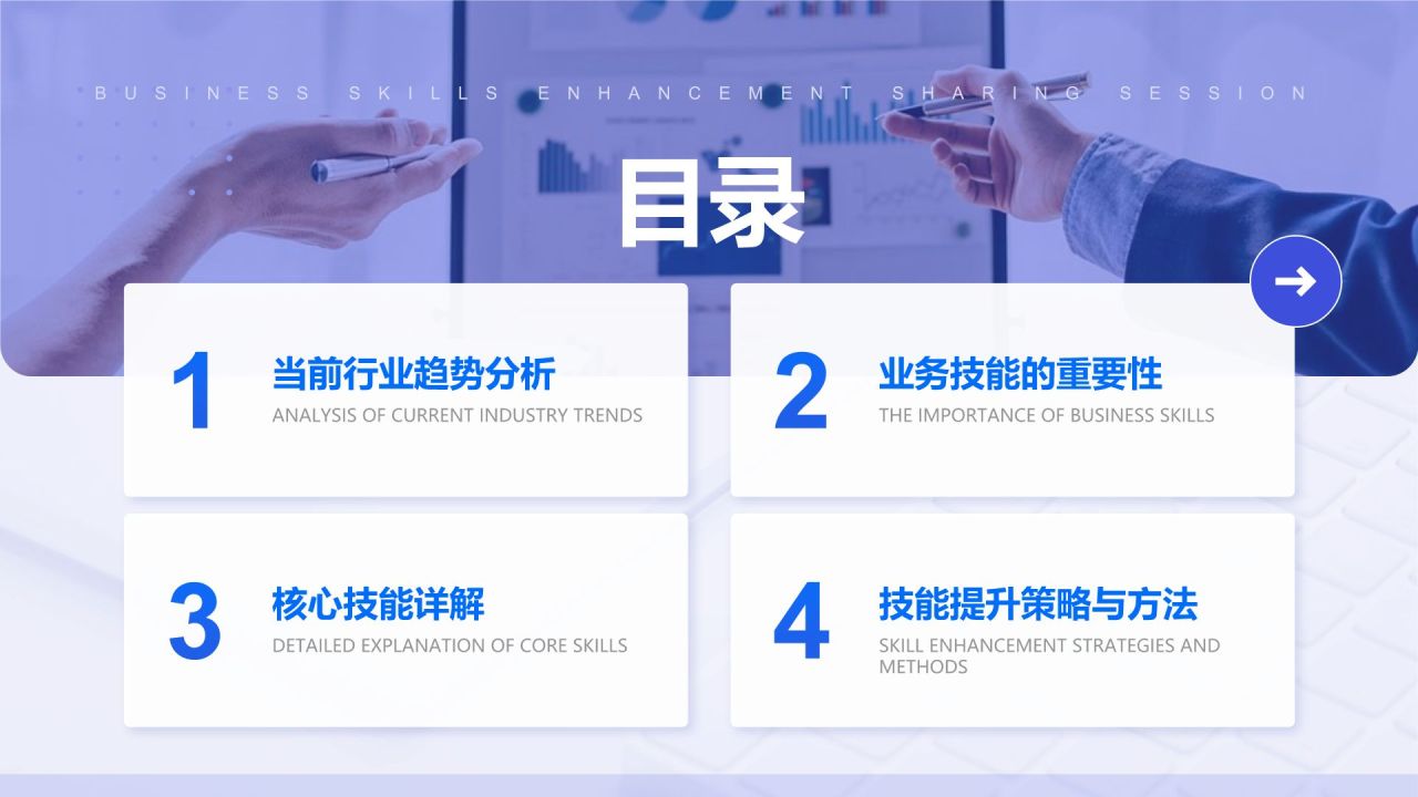 蓝色简约风业务技能提升分享会PPT模板