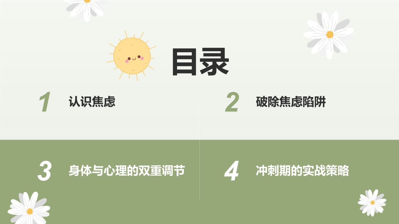 绿色小清新高考生考前焦虑应对方法PPT模板