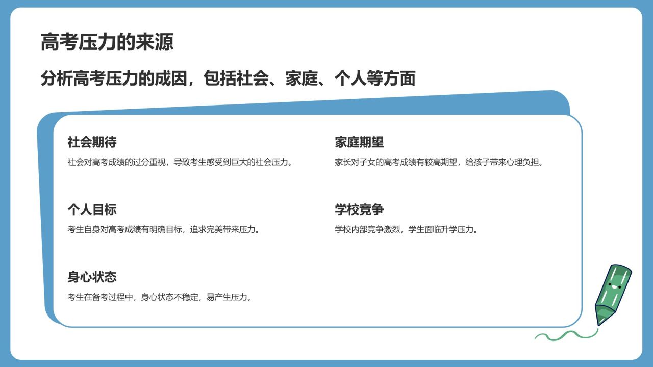 蓝色小清新高考心理辅导讲座PPT模板