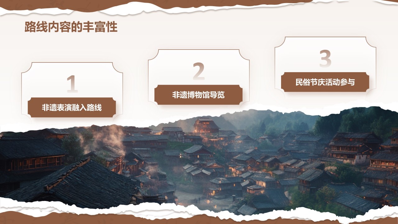 棕色国风非遗旅游路线策划PPT模板