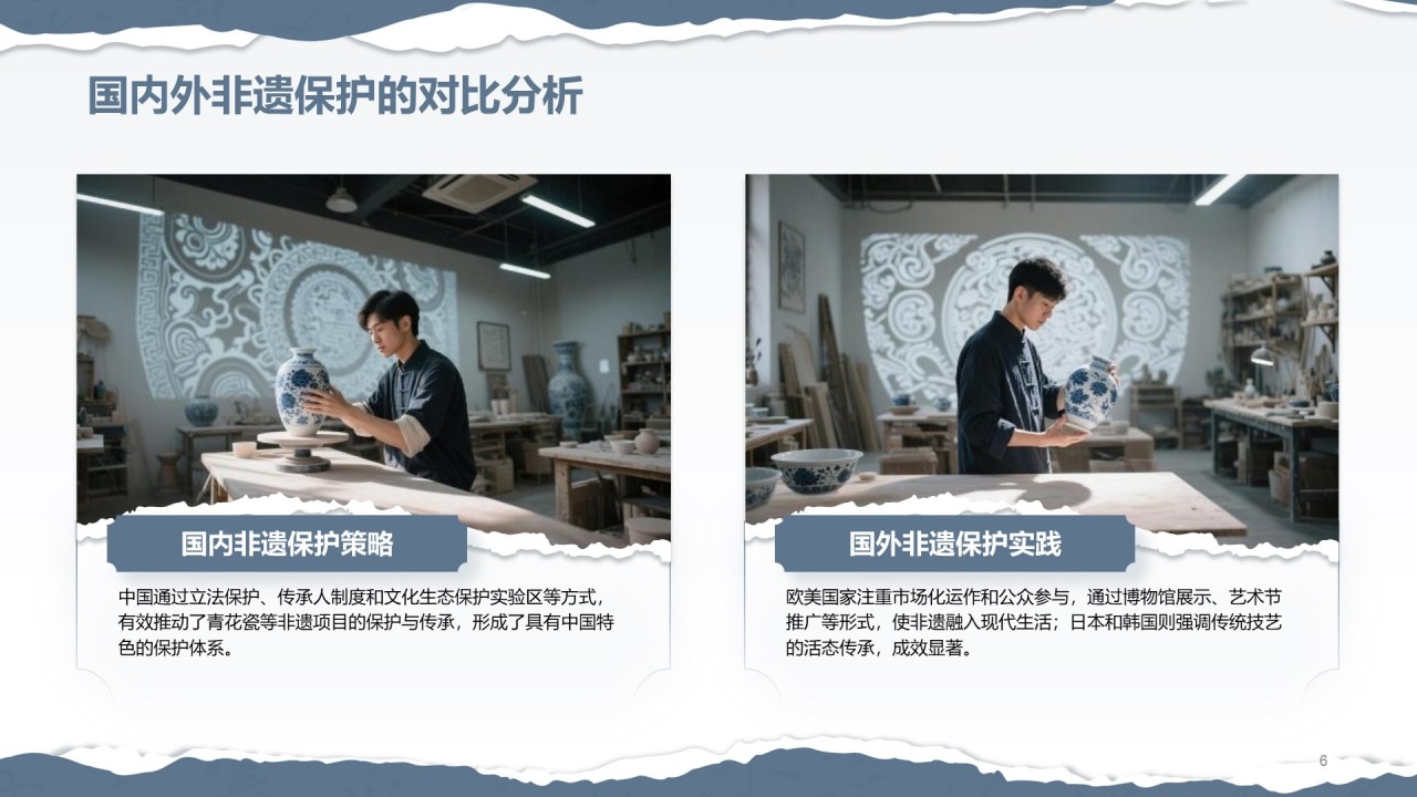 蓝灰色国风非遗传承的当代表达PPT模板