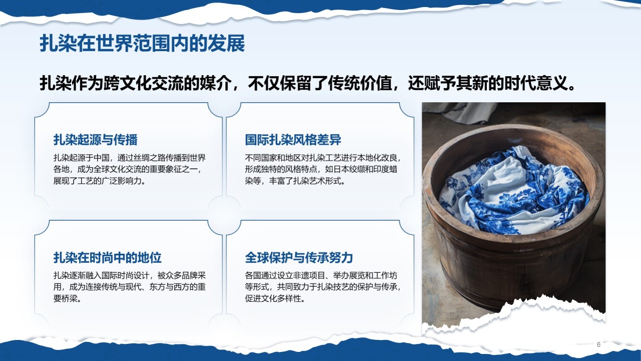 蓝色国风非遗扎染的艺术魅力PPT模板