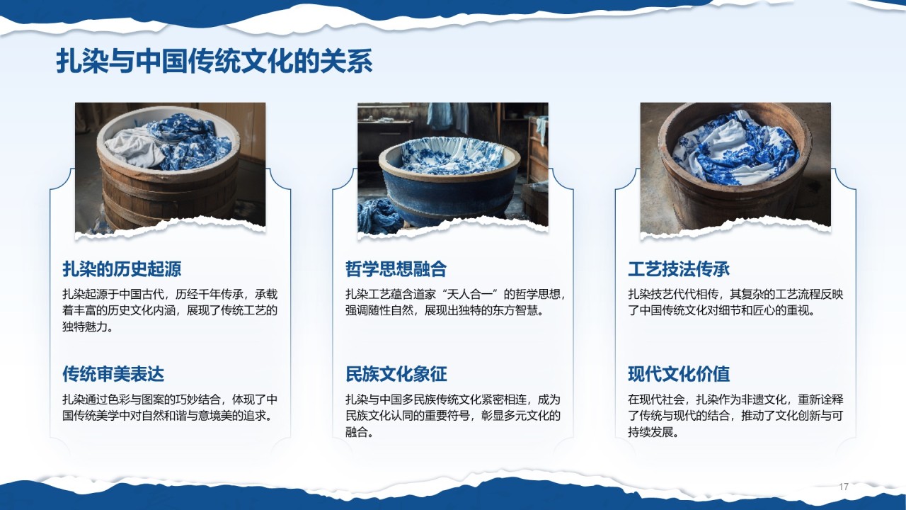 蓝色国风非遗扎染的艺术魅力PPT模板