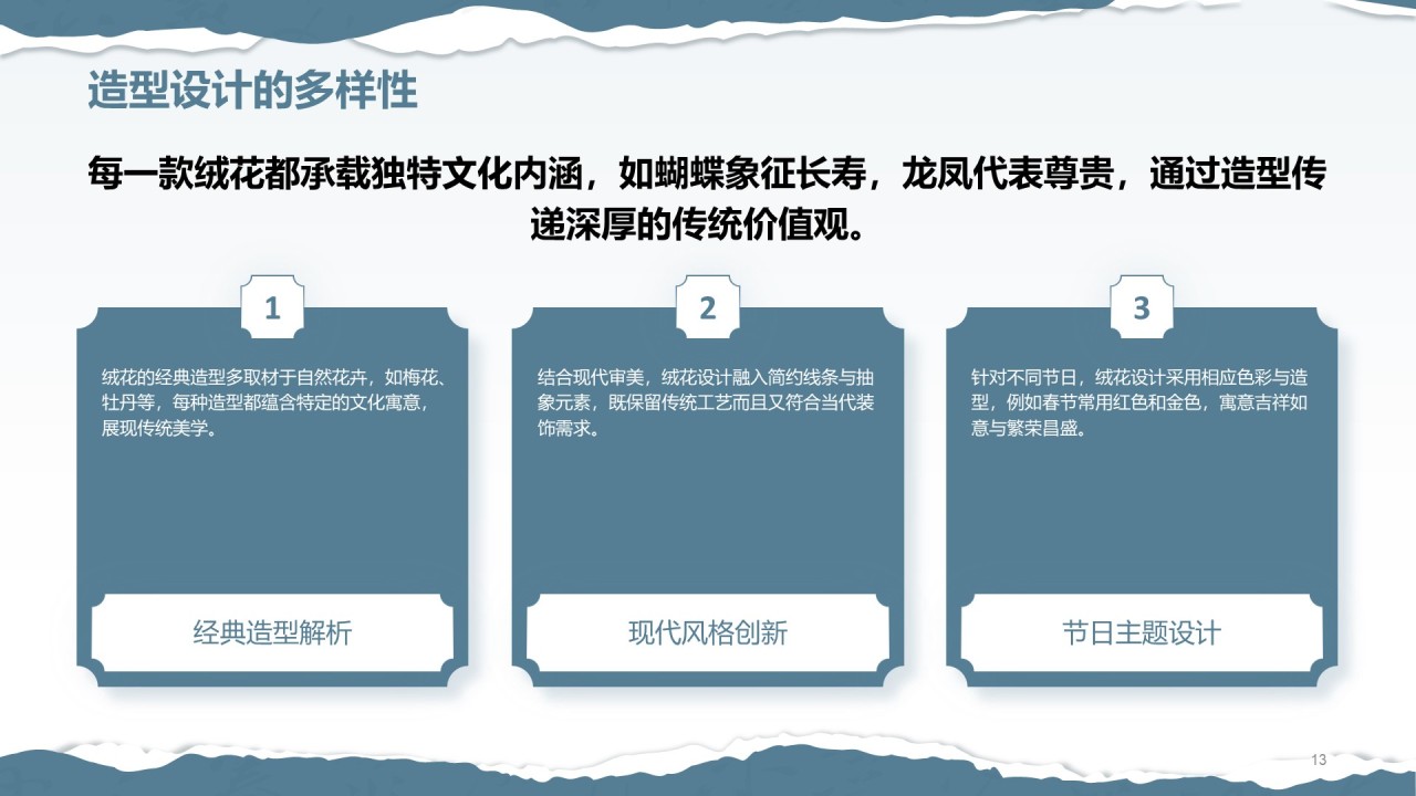蓝色国风非遗绒花的工艺魅力PPT模板