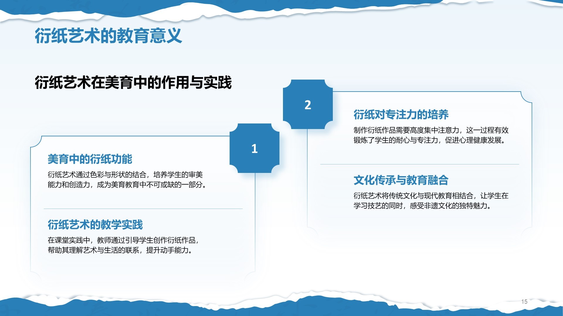 蓝色国风非遗衍纸技艺赏析PPT模板