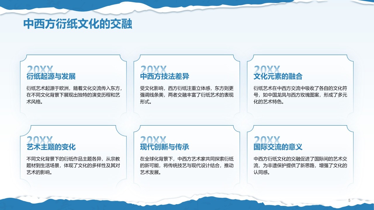 蓝色国风非遗衍纸技艺赏析PPT模板