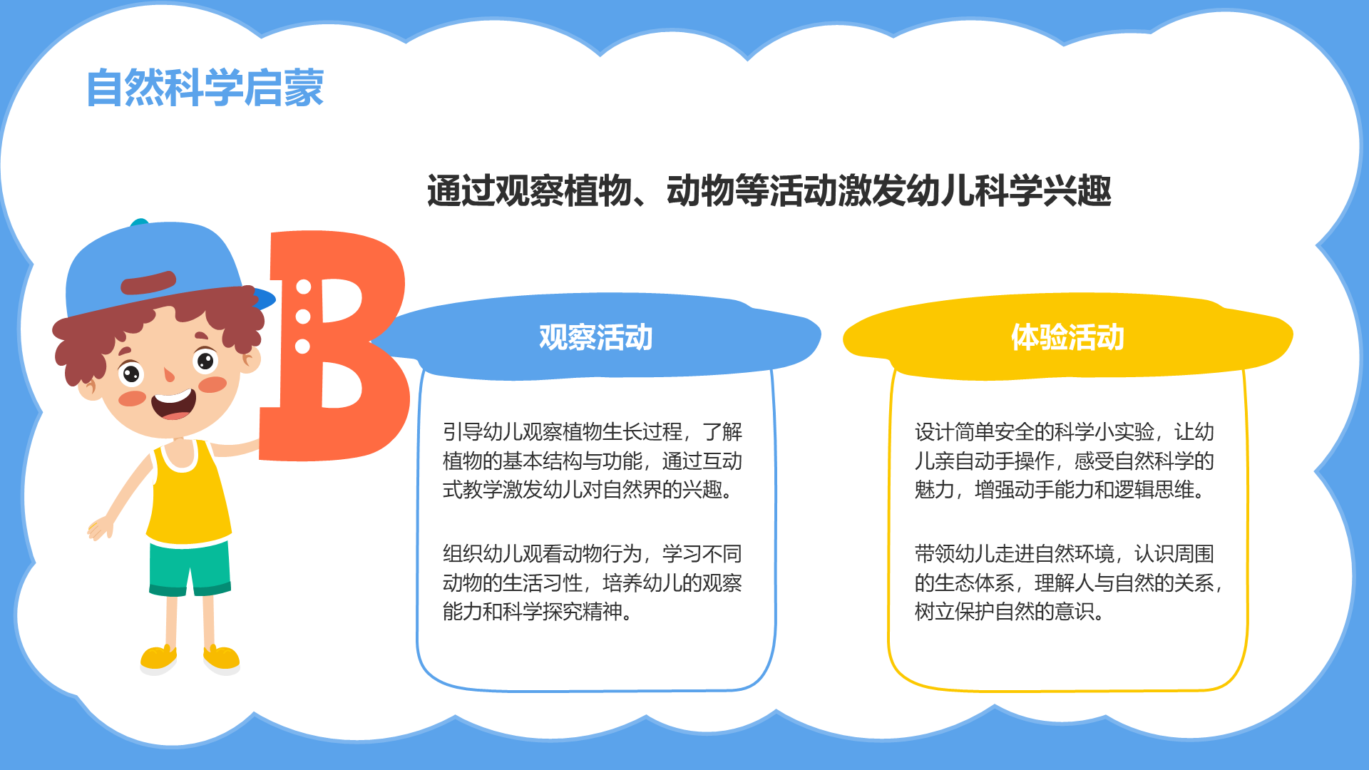 蓝色卡通风幼儿童认知教育方法探索报告PPT模板