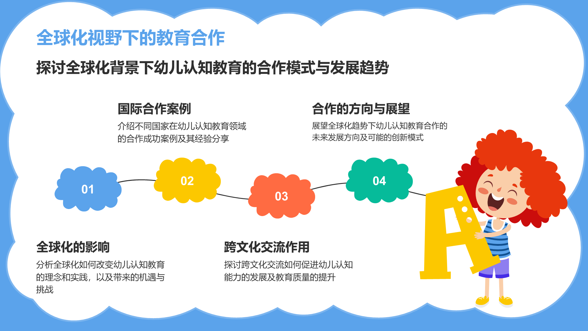 蓝色卡通风幼儿童认知教育方法探索报告PPT模板