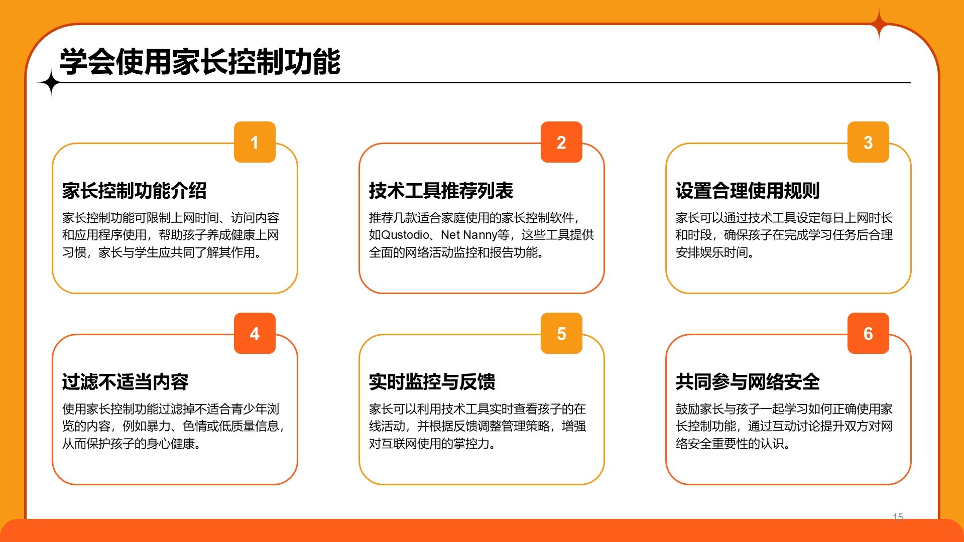 橙色卡通风中小学网络安全课件PPT模板