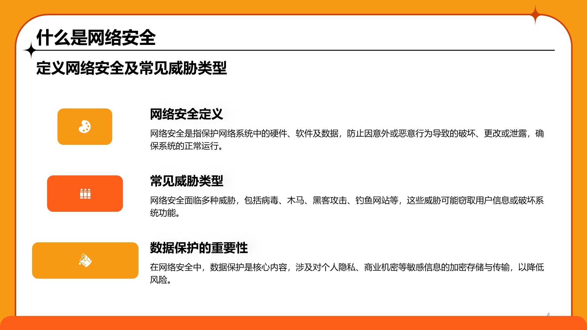 橙色卡通风中小学网络安全课件PPT模板