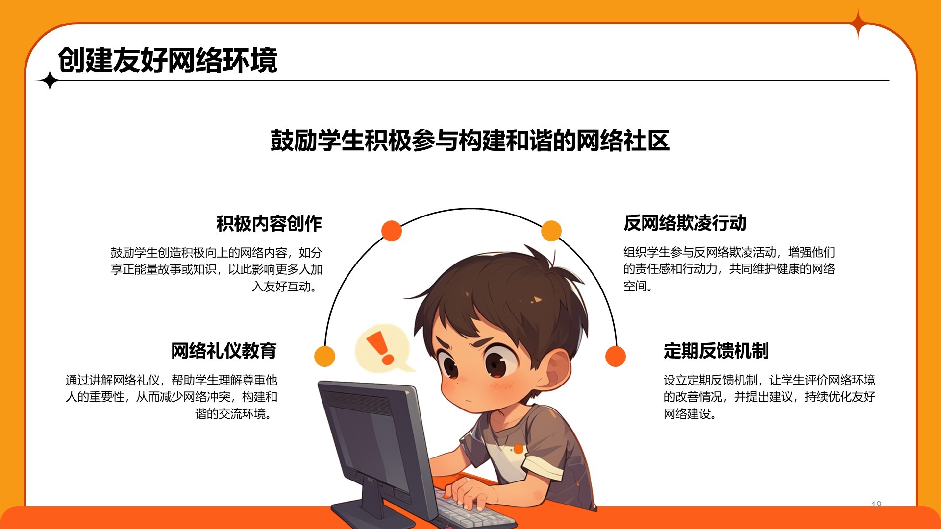 橙色卡通风中小学网络安全课件PPT模板