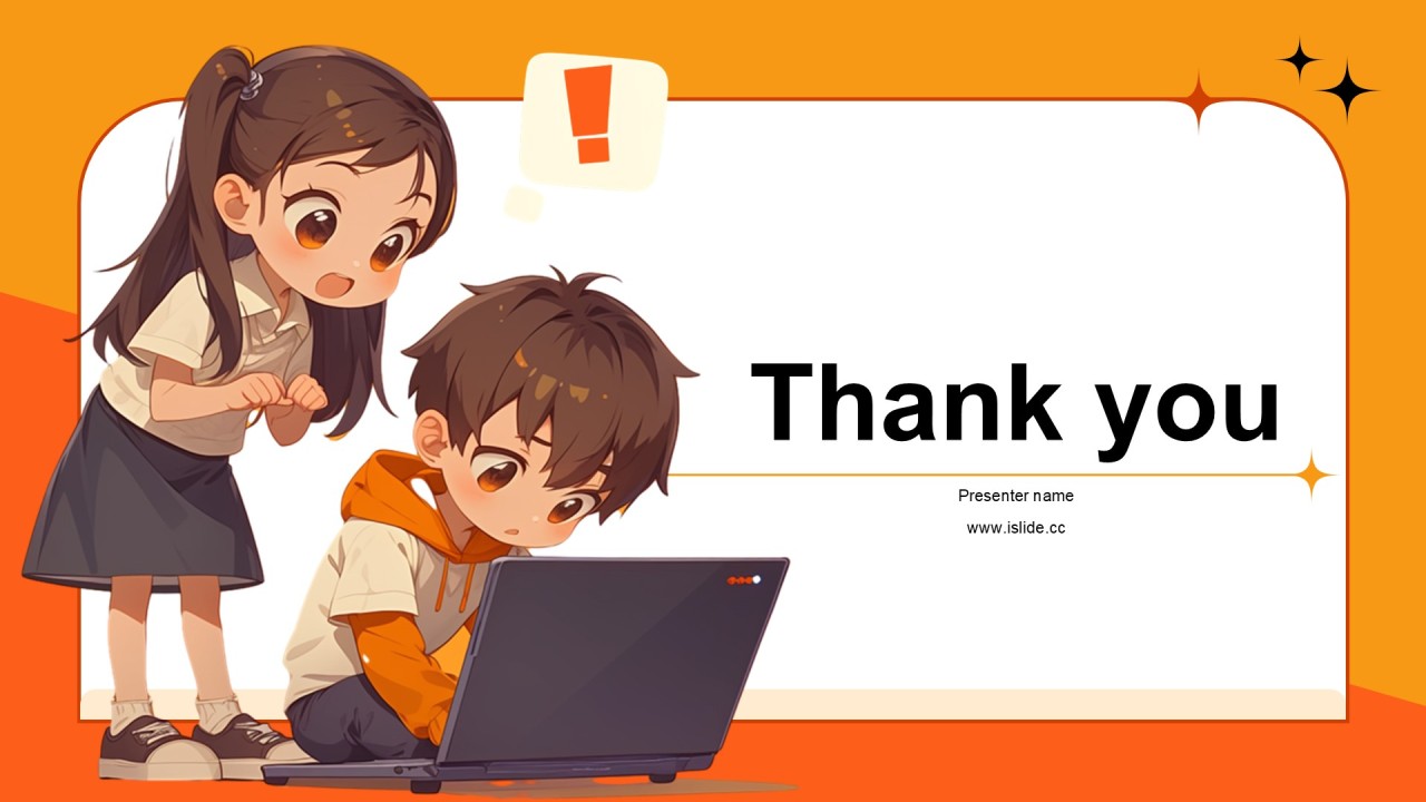 橙色卡通风中小学网络安全课件PPT模板