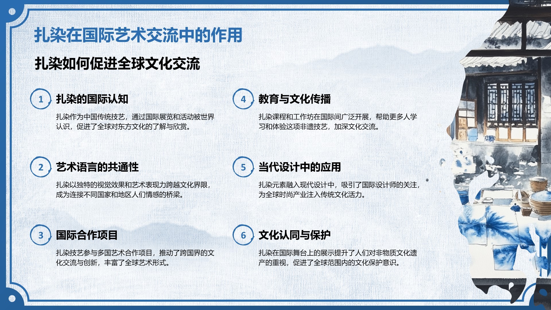 蓝色中国风非遗扎染的艺术魅力PPT模板