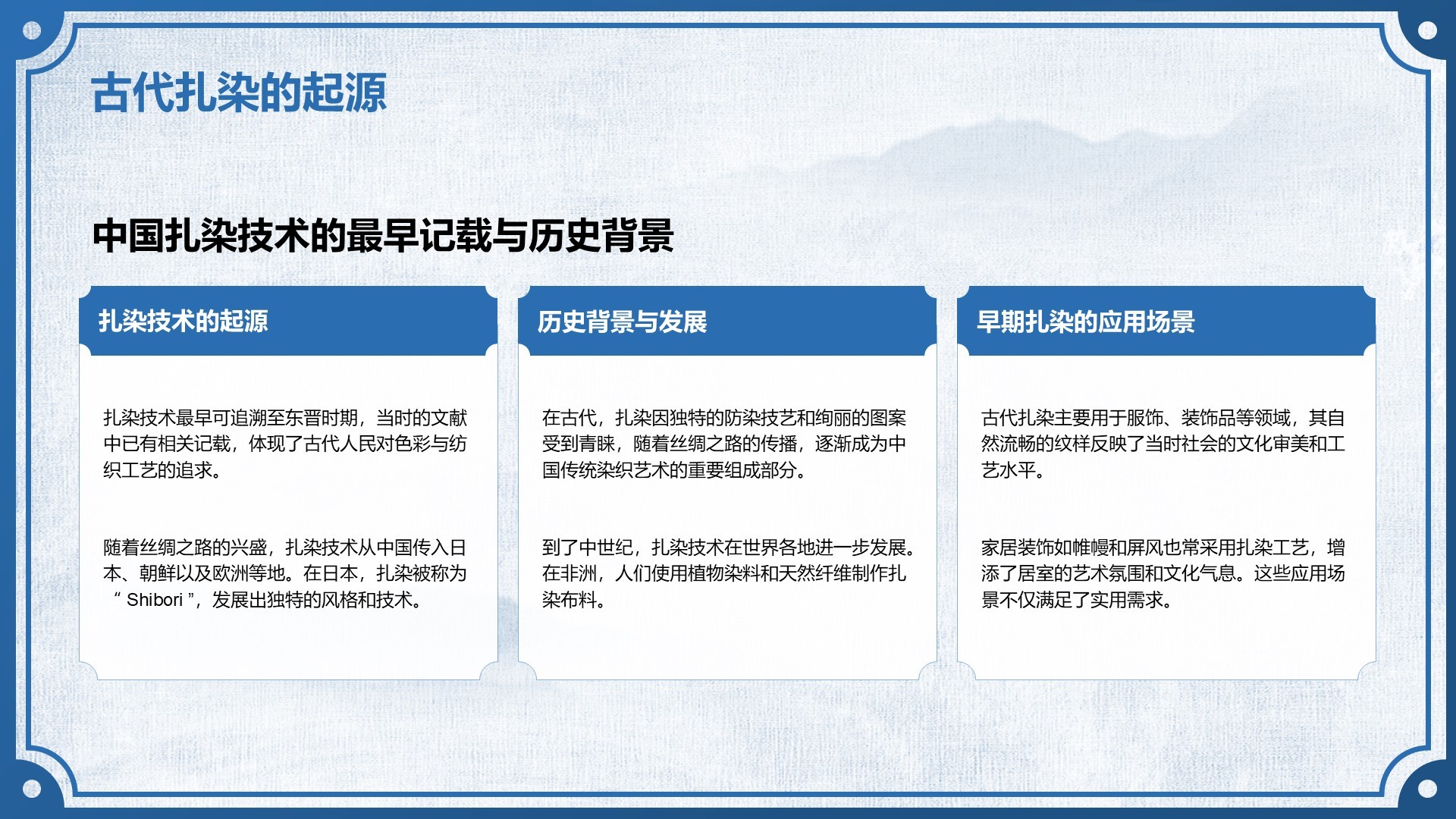 蓝色中国风非遗扎染的艺术魅力PPT模板