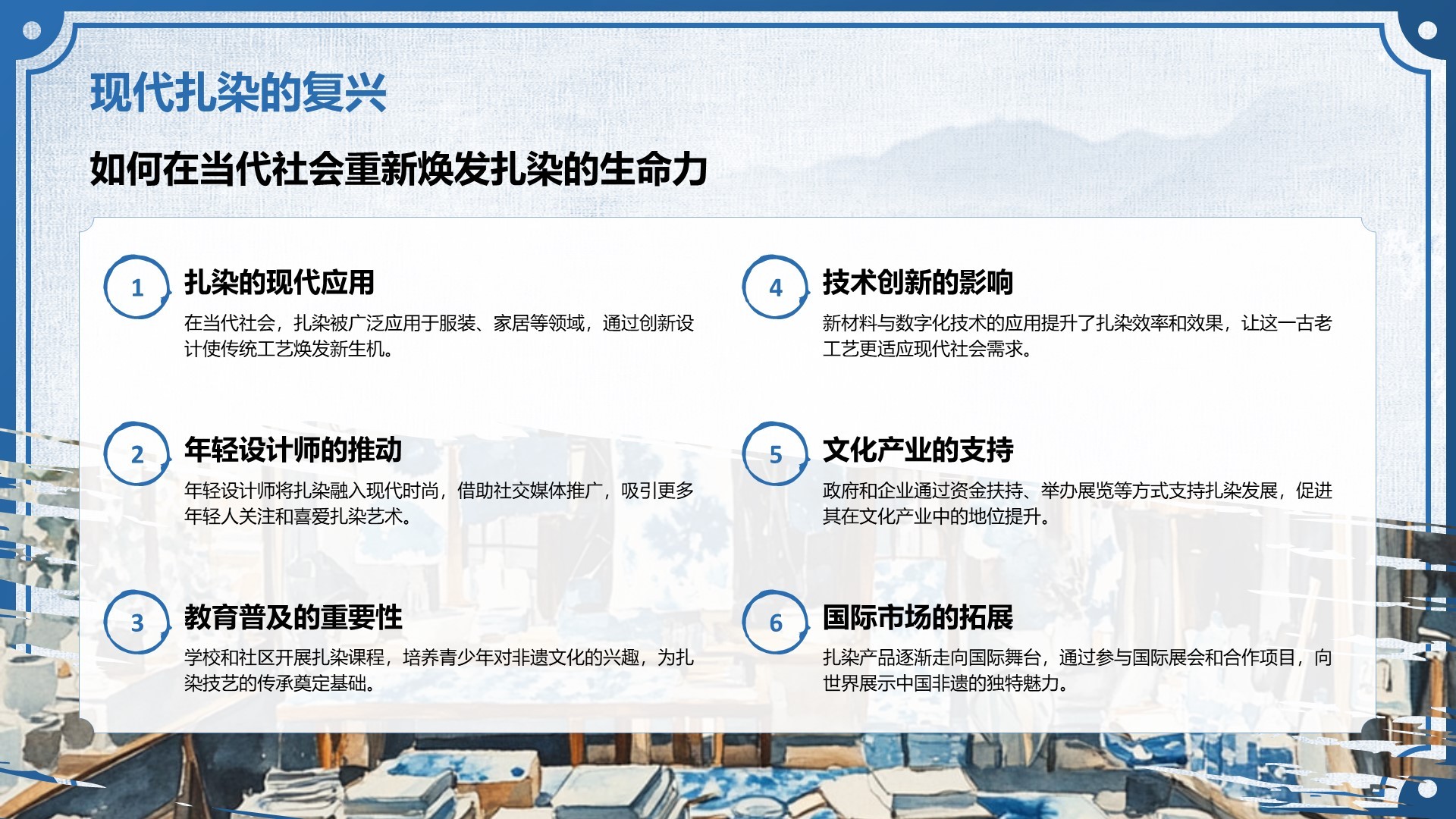 蓝色中国风非遗扎染的艺术魅力PPT模板