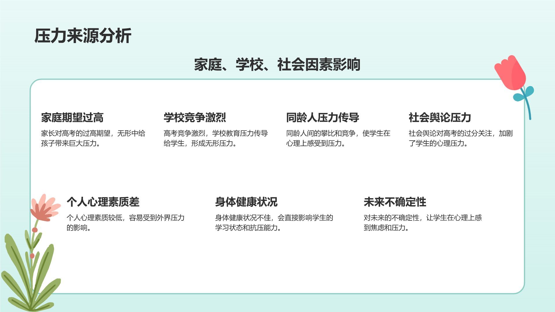 绿色插画风高考前心理减压训练营PPT模板