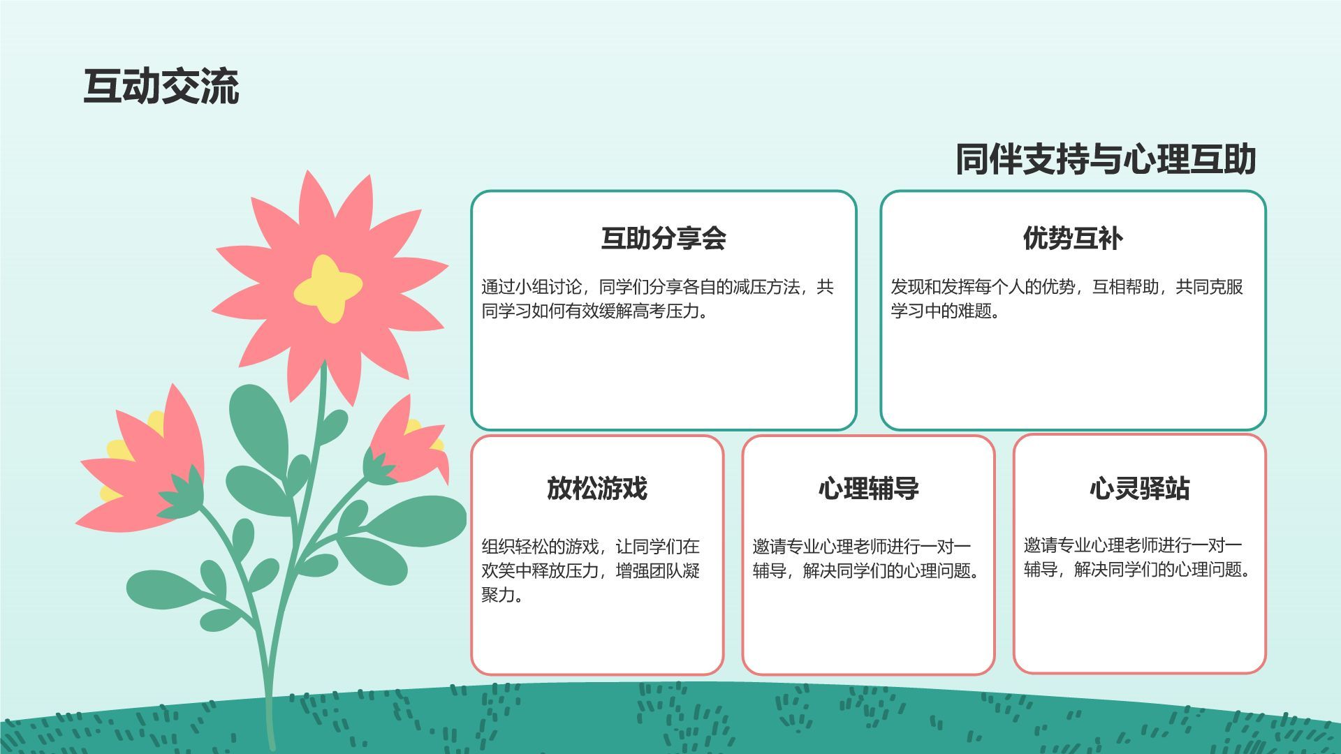 绿色插画风高考前心理减压训练营PPT模板