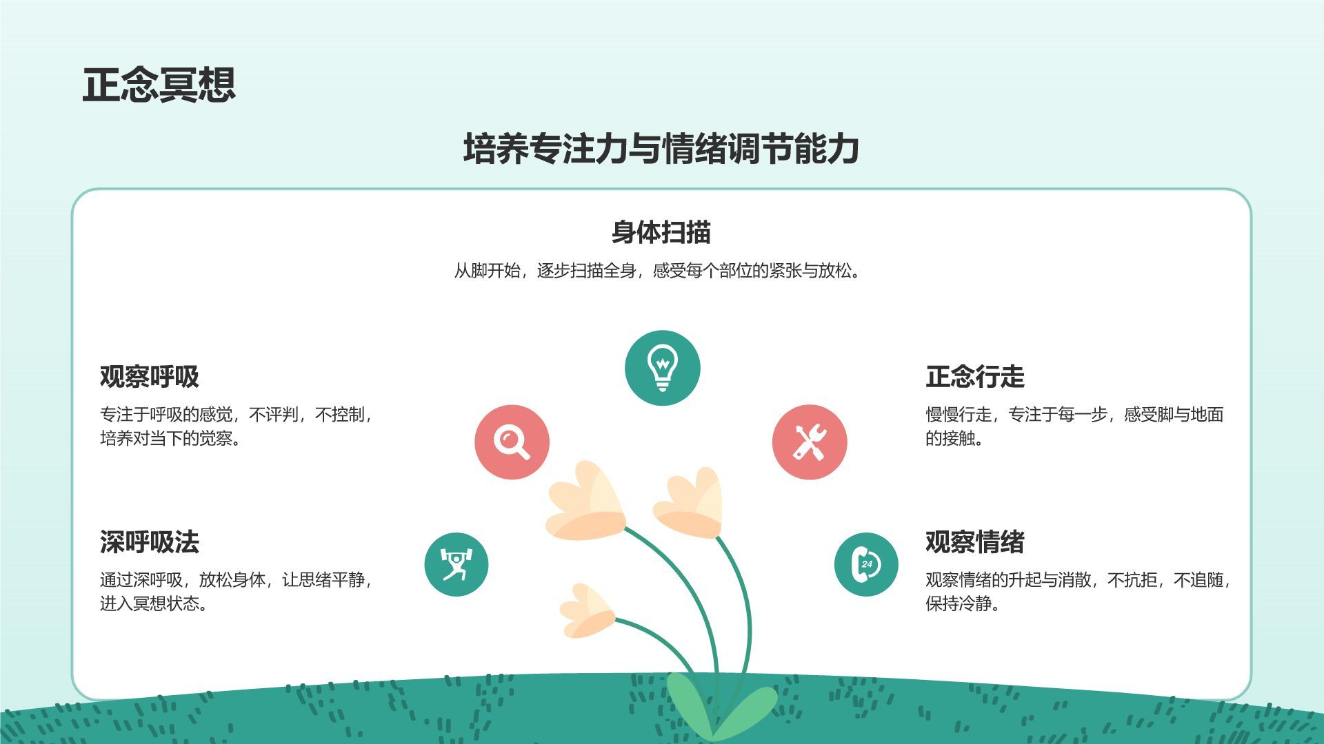 绿色插画风高考前心理减压训练营PPT模板