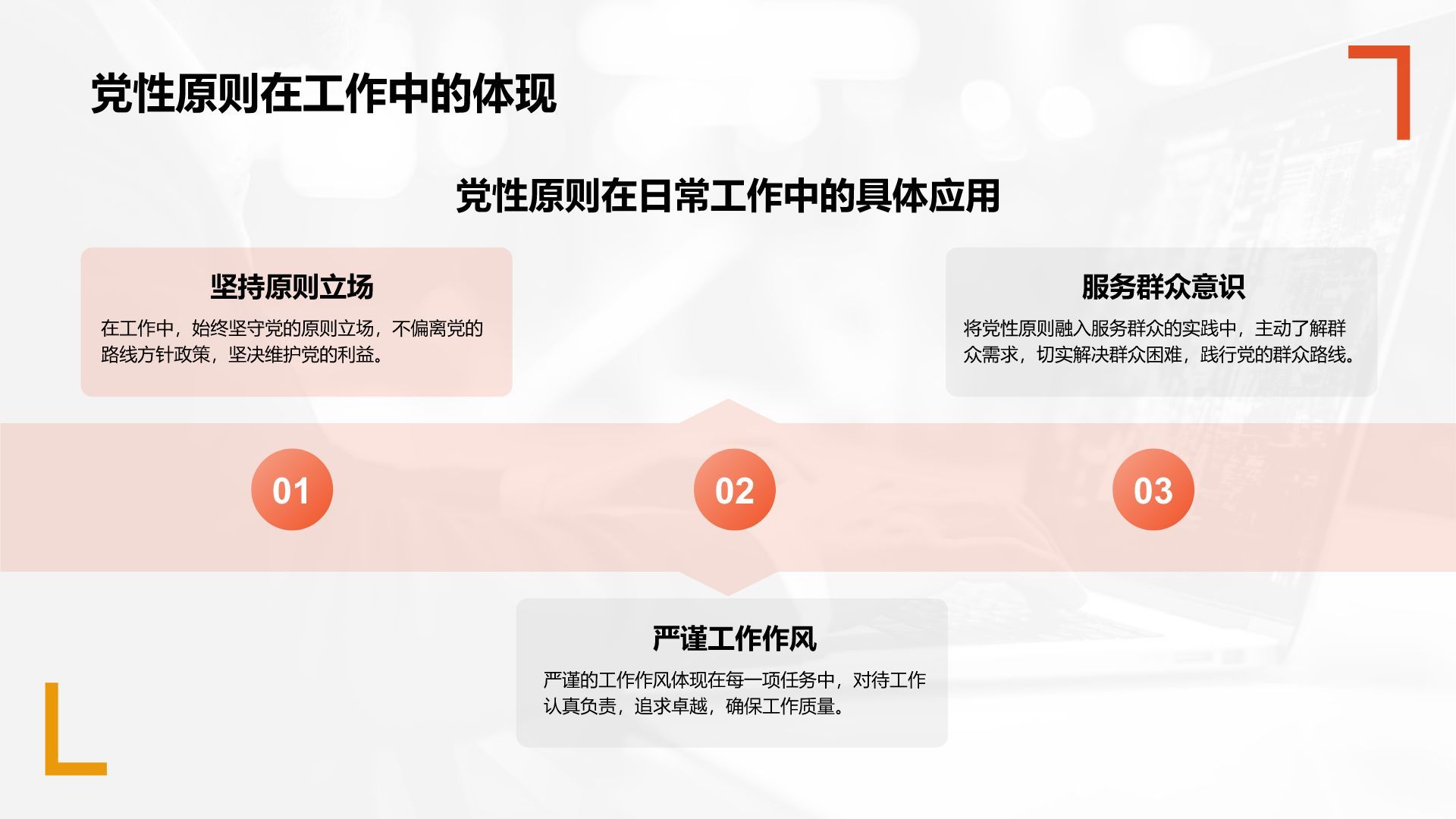 橙色商务风预备党员期间工作学习表现总结PPT模板