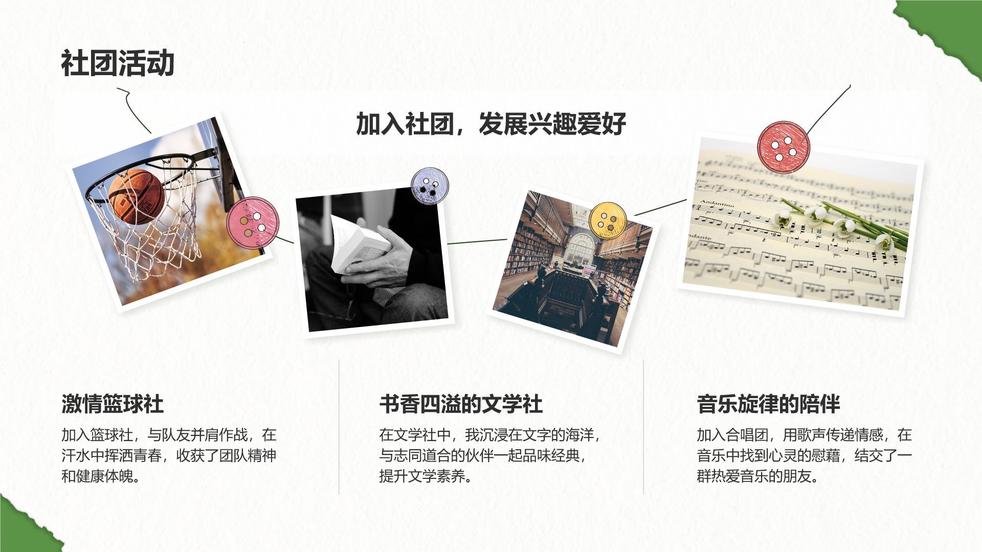 绿色摄影风我的大学生活与成长故事PPT模板