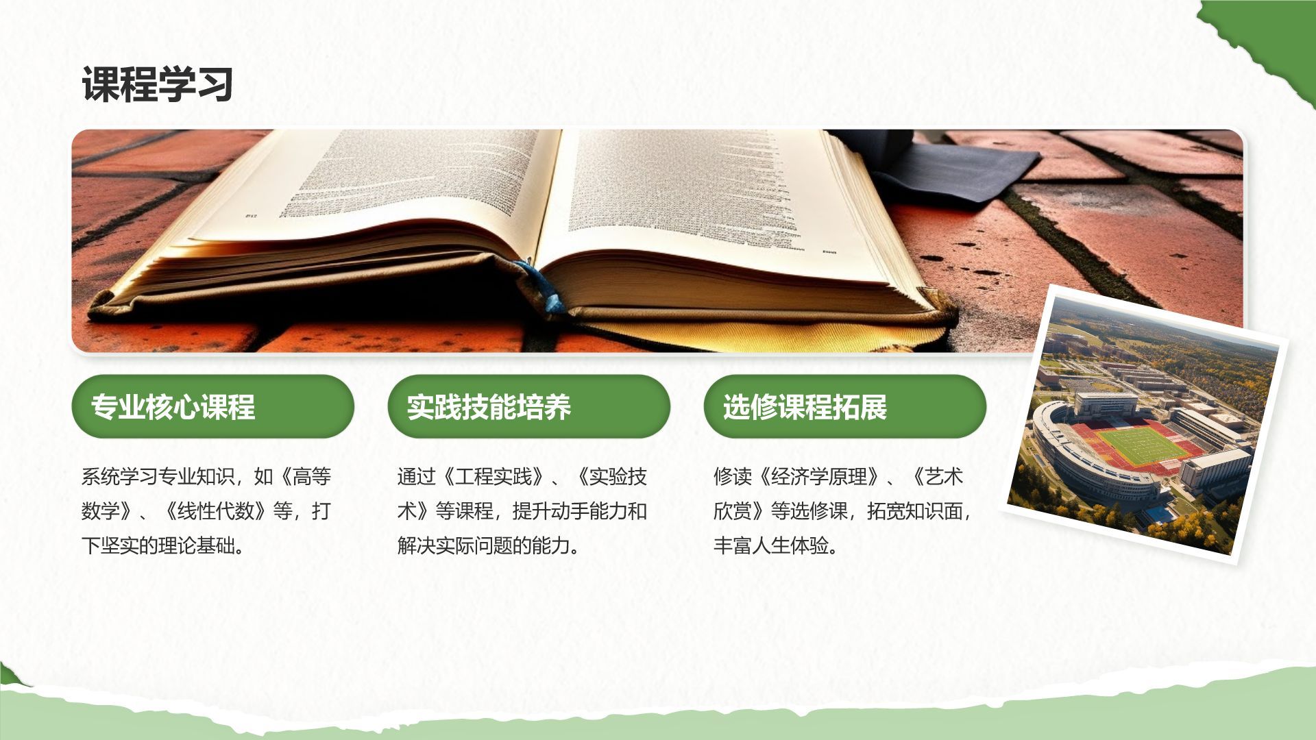 绿色摄影风我的大学生活与成长故事PPT模板